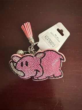 Pink Crystal Pig Keychain with Tassel